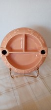 Pink Ceramic Baby Divided Hot Water Warming Dish Animal Border Heavy