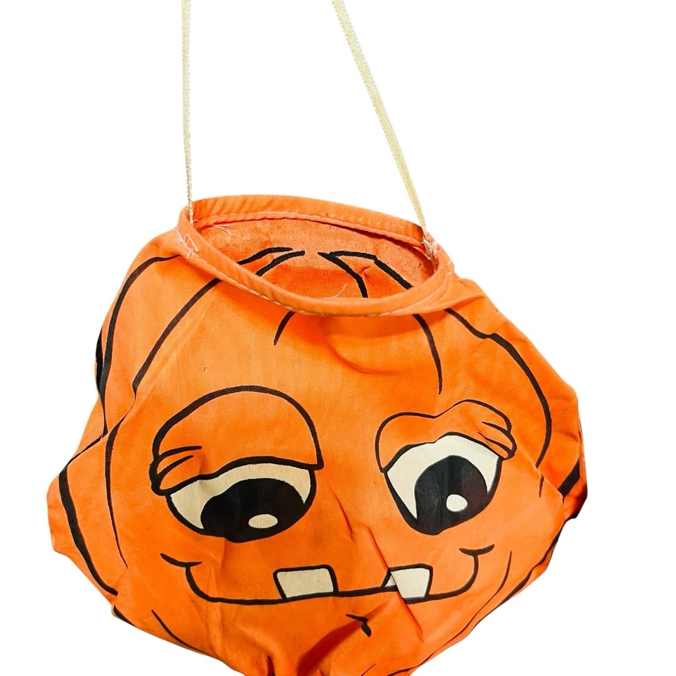 Pair VTG Halloween Jack O Lantern Hanging Wind Sock Lantern Silly Face 10” READ - Image 4 of 4