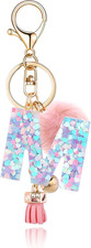 Resin Alphabet Initial Letter Keychain Keyring for Women Purse Handbags With Fur