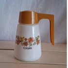 Gemco Milk Glass Creamer Floral Pattern Orange Plastic Lid Vintage 6 Inch