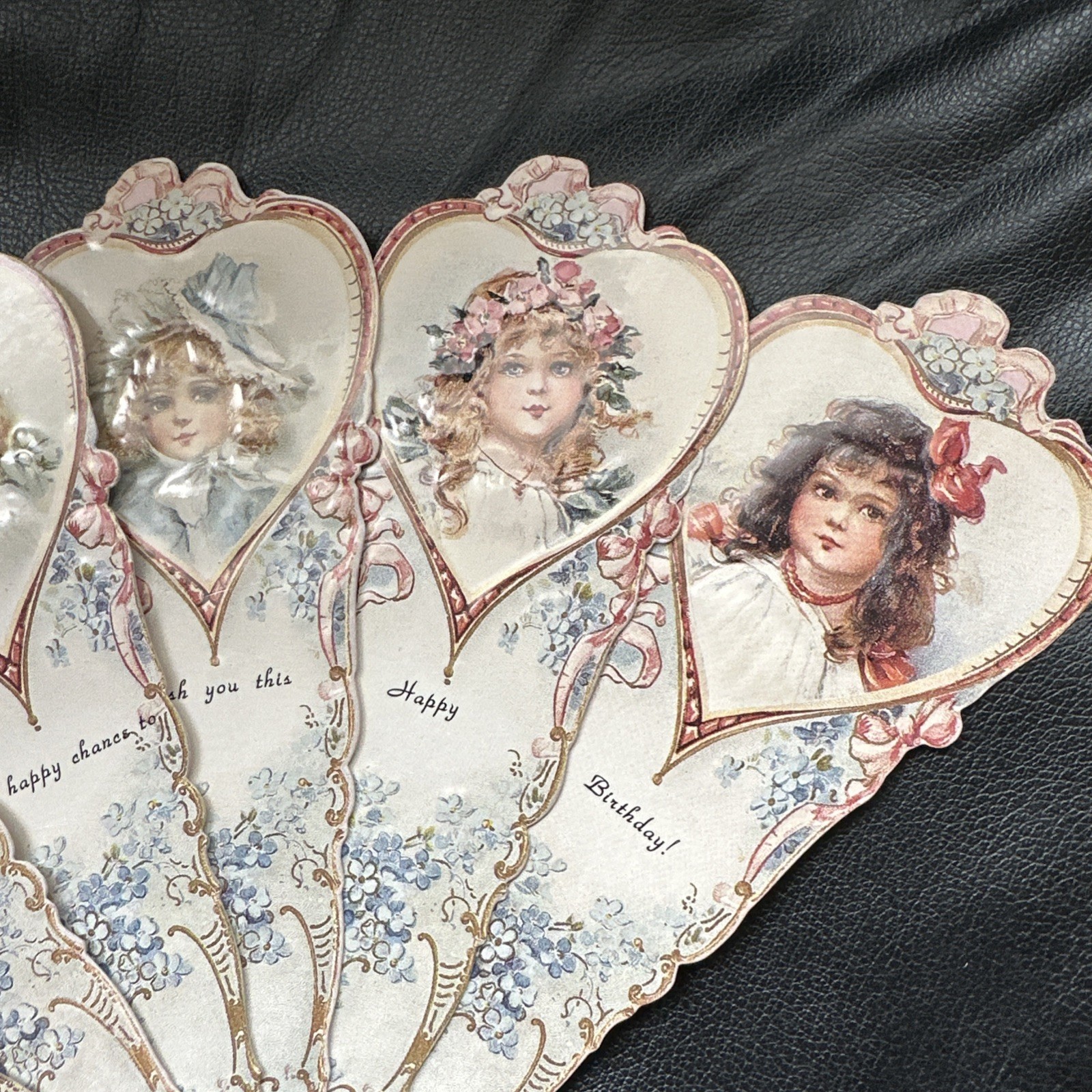 Vintage Folding Fan Card Old Print Factory 1992 Victorian Girls