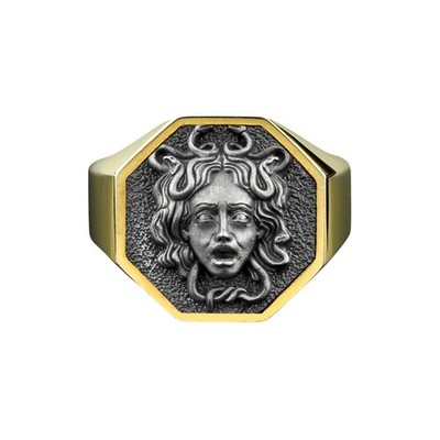 Medusa vergoldeter Silberring Griechische Göttin Mythologie Männer Schmuck Ge...
