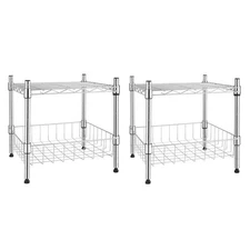 2-Tier Shelving Unit, 15" W x 13.8" D x 15" H Wire Metal Stackable Storage wi...