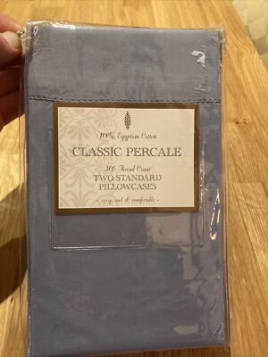 100% Egyptian cotton classic percale 2 standard pillowcases blue