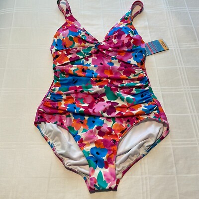 Swim Solutions Women's Pink Floral Twist Front Ruched One
