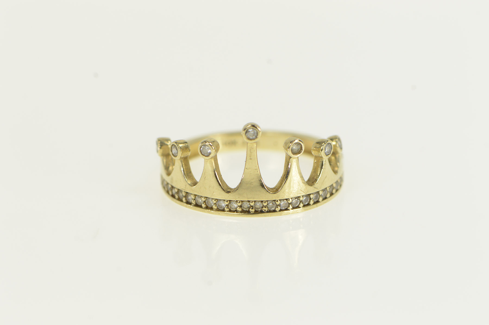 10K Diamond Tiara Crown Queen Princess Ring Yellow Go… Gem