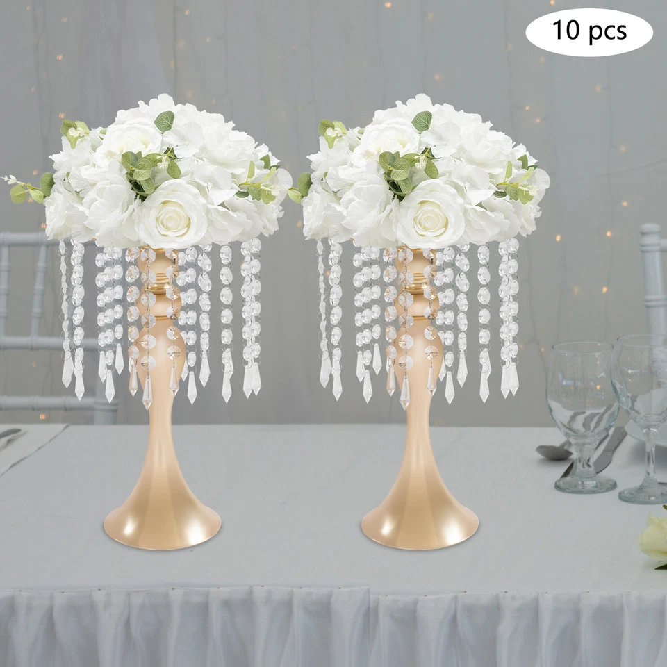 Soporte de flores de oro para centros de mesa de boda 10 piezas floreros de cristal Foto 2 de 4