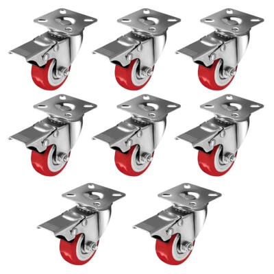ONLINE BEST SERVICE Pack of 8 Caster Wheels Swivel Plate on Red Polyurethane Wheels