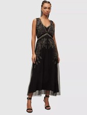 All Saints Laia Embellished Maxi Dress. Black. Size UK 10