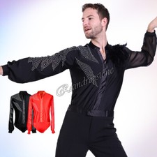 Men's Party Ballroom Latin Tango Modern Jazz Rumba Rhythm Salsa Dance Shirt Tops