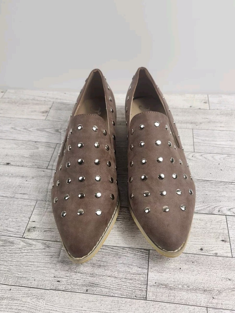 JC Women's Brown Leather Studded Shoes Pointed Toe Loafers Size 10