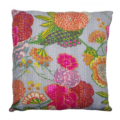 Indian Handmade Cotton Kantha Cushion Cover-Thread Work Kantha Cushion Cover