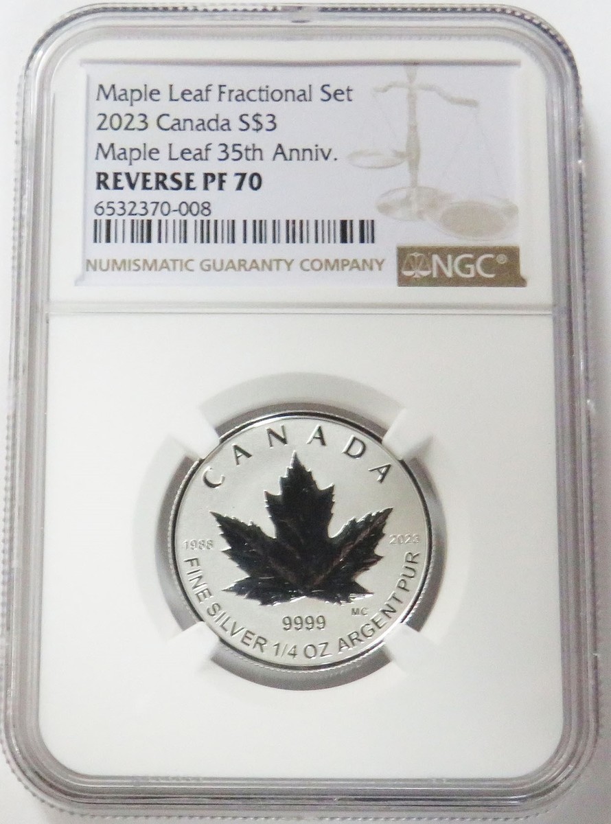 安倍 2023 SILVER CANADA $3 MAPLE LEAF 35TH ANNIVERSARY 1/4 OZ NGC