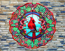 10" Colorful Cardinal Birds Stained Glass Wind Spinner Yard 3D Aluminum rws-206