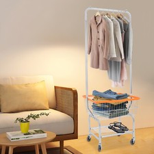 Laundry Cart with Hanging Rod, Large Capacity Clothes Cart, Rolling Laundry Cart
