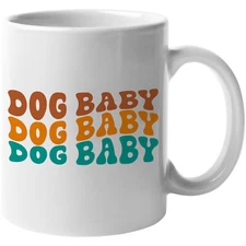 Novelty Mug, Dog Baby, Name for Newly Born Dogs, Retro Wavy Text