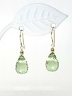 14k Yellow Gold Green Amethyst Briolette Drop Dangle Earrings — photo 1
