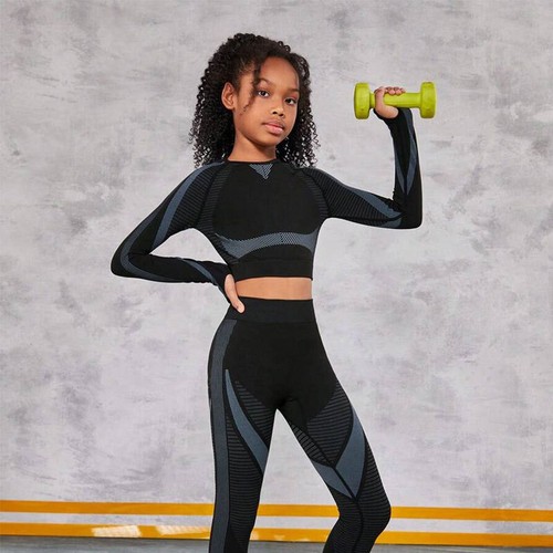 Girls' 2 Piece Yoga Athletic Outfits Kids Workout Sets Gymnastic Tracksuits - Picture 5 of 7