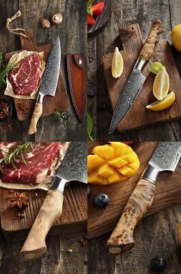 Hezhen 2pcs Knife Set Damascus Stainless Steel Japanese Style Chef Utility Knife