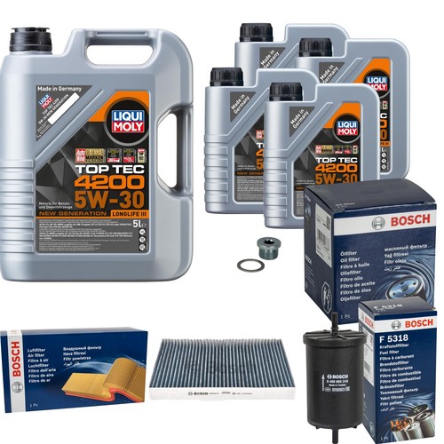 BOSCH Inspektionspake 9 L LIQUI MOLY Top Tec 4200 5W-30 für Audi A4 Avant 8ED