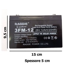 BATTERIA RICARICABILE 6V 12AH AL PIOMBO UPS SOLARE ALLARME VIDEOSORVEGLIANZA