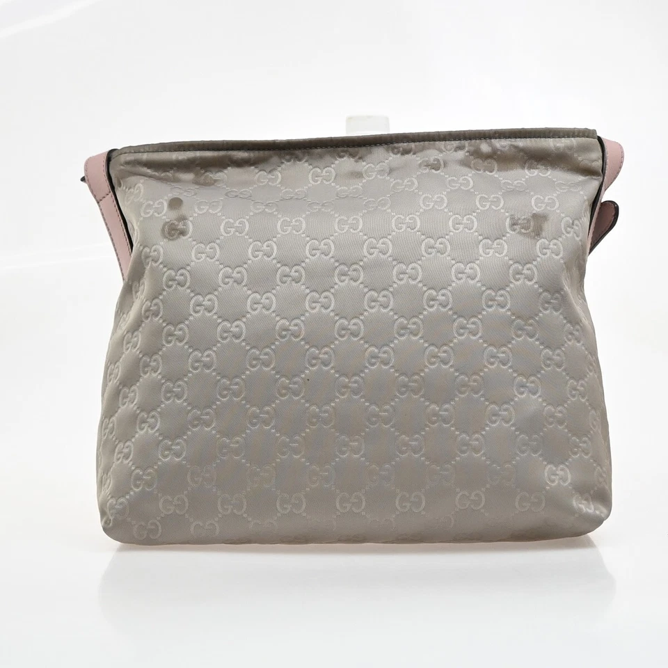 Bolso de Hombro GUCCI Logo GG Patrón Nylon Cuero Gris Rosa SHW Italia 65EE646 Foto 3 de 4