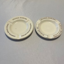 2 ROYAL CHINA MADE IN USA ASH TRAYS GEORGE DIAMOND MILWAUKEE-CHICAGO-ANTIOCH