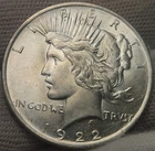 1922 P Peace US Silver Dollar - 90% Silver US Coin ~ Choice AU ~ P-22p2