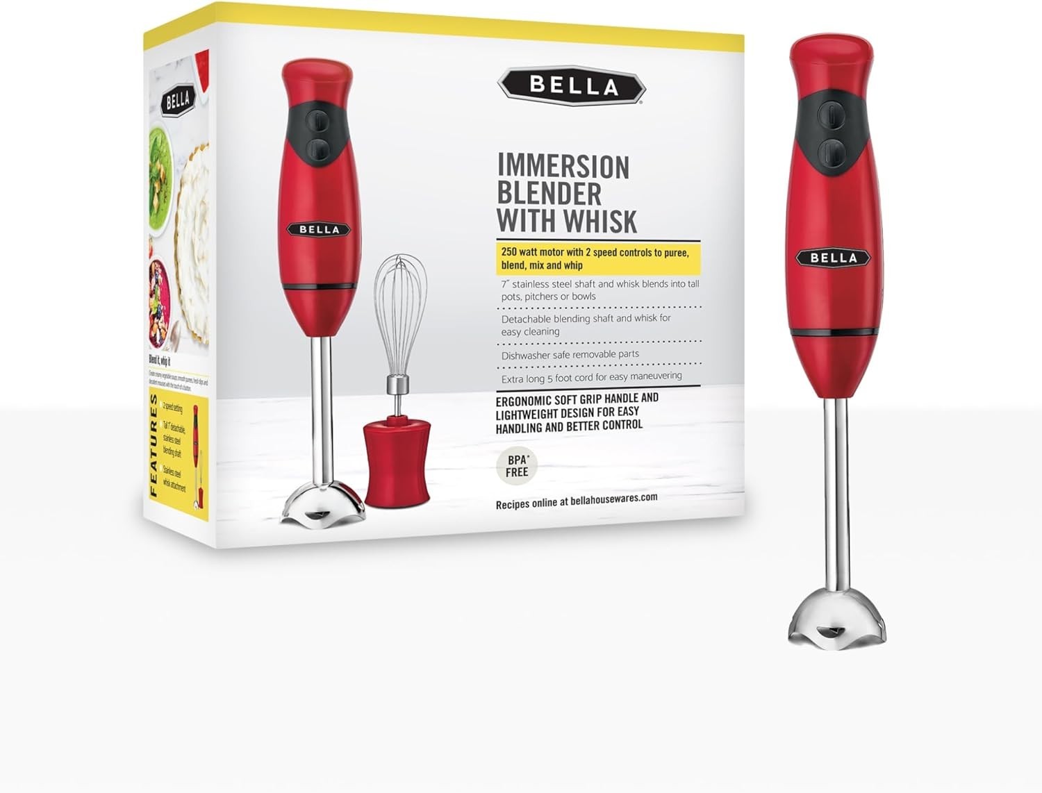 2-Speed Hand Immersion Blender with Whisk Attachment, 250 Watt, Red, Immersion B