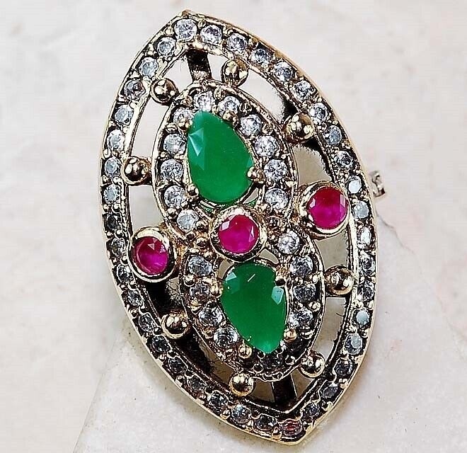 Ottoman 3CT Heat Treated Green Tourmaline 925 Sterling Silver Ring Sz 7.5 Z1-3