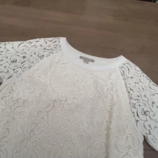 Banana Republic Shirt Womens Petite Medium White Lace Short Sleeve Lined Top