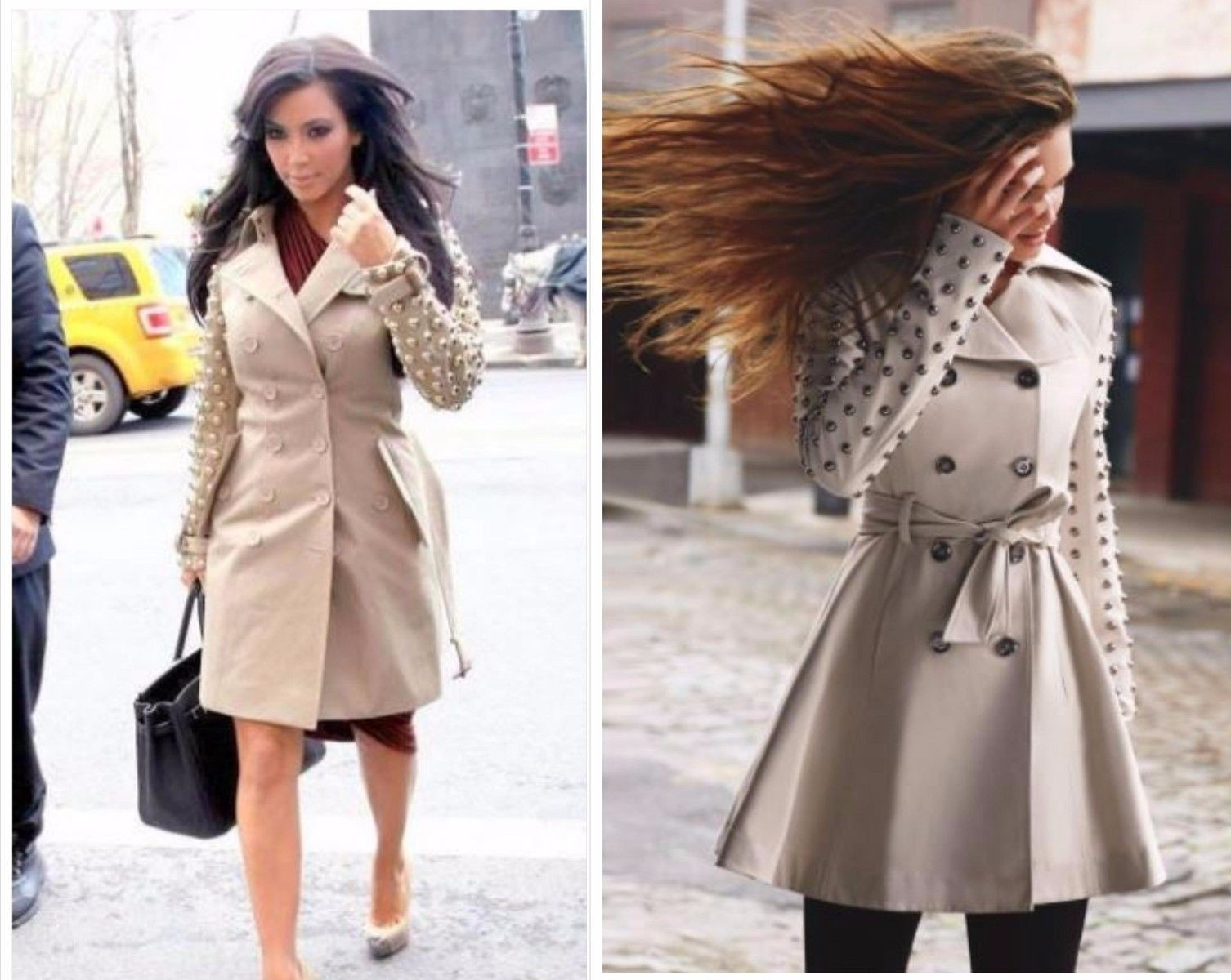 $300 NEW Bebe beige fit flare studded embellished top dress trench jacket XS 0 2
