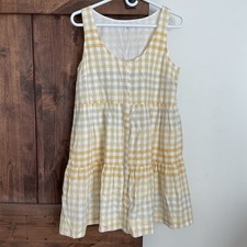 Madewell Yellow Gingham Dress Womens Medium M Boho Button Front Pockets Cottage