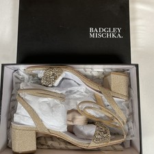 New Badgley Mischka Jada Ankle Wrap Block Heel MP5316 Women's Heels 9.5 Gold