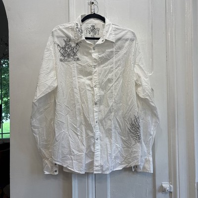 Y2K Guess Shirt Men XXL White Casual Textured Pearl Snaps Vintage Cotton Concert