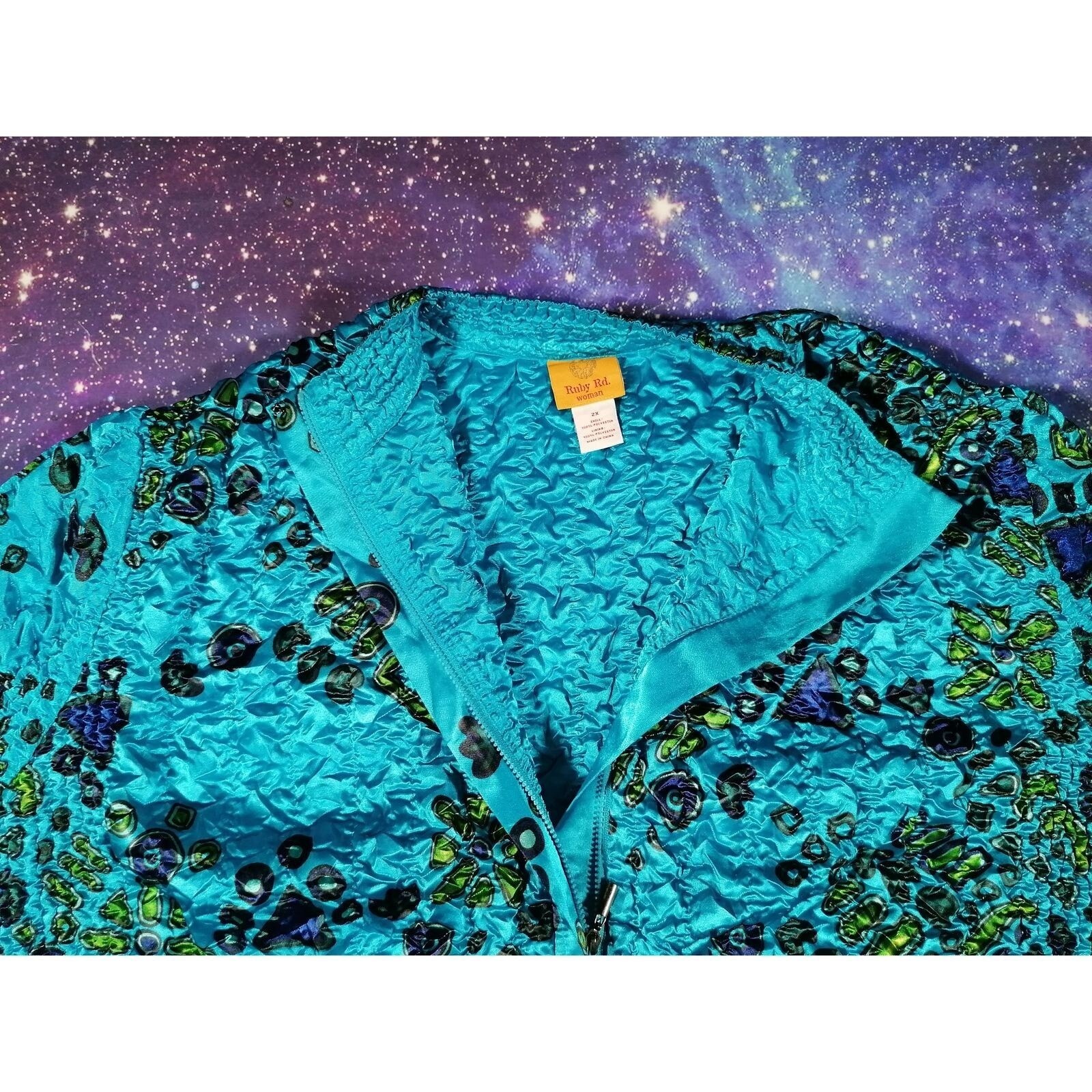 Ruby Rd Shell Jacket Neon Green Blue Size 16 Irid… - image 4