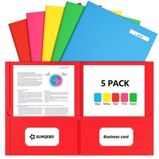 Two Pocket Folders, 5 Pack Paper Folders with Pockets, Thick Textured Paper F...