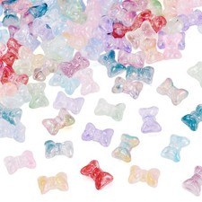 FASHEWELRY 100Pcs Transparent Bowknot Glass Beads 10 Colors 10 Bow