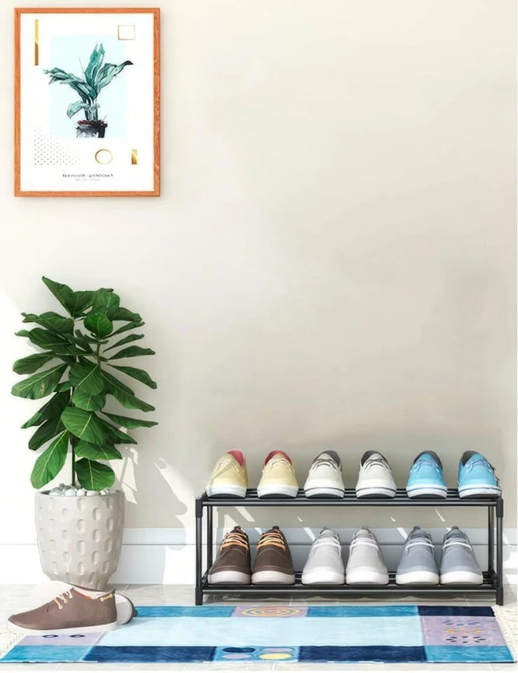 2-Tier Standing Shoe Rack PARACASA Stackable Free Plastic Shoes Organizer Black - Image 2 of 4