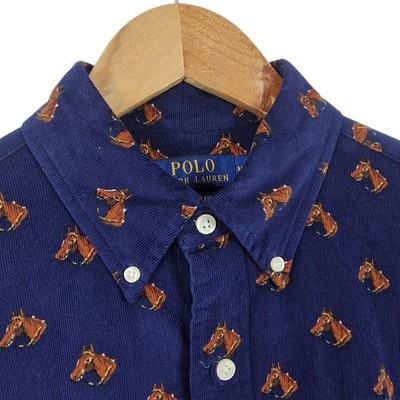 Polo Ralph Lauren Cordhemd Herren M Navy Reitsport All Over Horse Print
