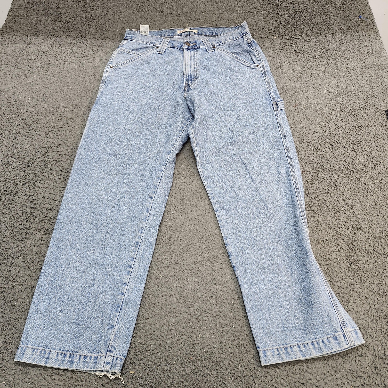Wrangler Jeans Mens 32x28 Light Wash Blue Carpenter Relaxed Straight Leg Denim