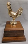 gold cast metal rooster trophy solid walnut wood block base 4h award