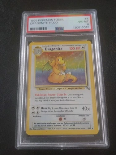 1999 Pokemon Fossil Dragonite 4/62 Holo PSA 8