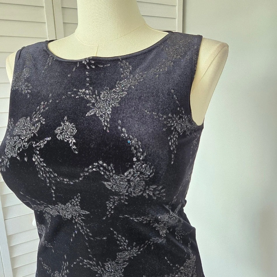 Top Impressions Negro Terciopelo Floral Sin Mangas Talla S Y2K Gótico Fiesta Milenio Foto 2 de 4