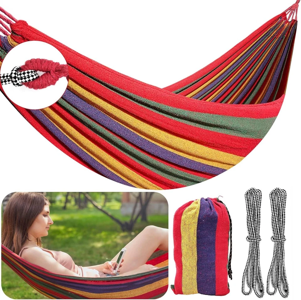 Portable Cotton Camping Hammock 190x100 cm - Durable, Comfortable & Lightweight - Image 2 of 4