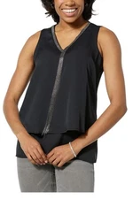 DG2 by Diane Gilman Women's Micro-Chain Embellished Easy Tank Black