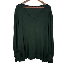 LRL Ralph Lauren 3X Pullover Sweater Green Plus Size Gold Button Lightweight