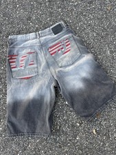 Ecko Unltd. Men's Grey Baggy Jean Shorts Vintage Y2K Skater Rave Grunge Jorts