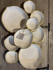 Zodax Cluster of 9 Round Serving Bowls Gold and 12.75 in x 7.25 in x 2.25 in