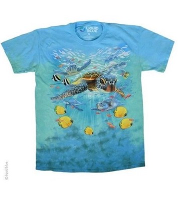 Liquid Blue Sea Turtle T-Shirt Men's 2XL Blue Tie Dye Vintage Ocean